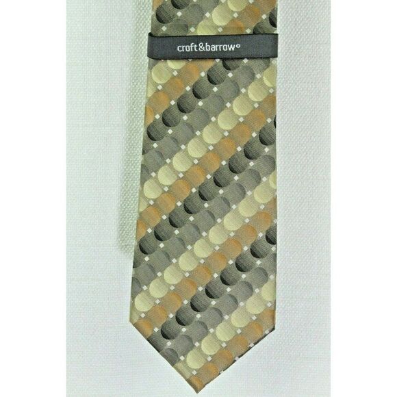 Croft & Barrow 100% Silk Neck Tie Mens Stain Resistant Circles Metallic 60" - Picture 1 of 4